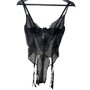 Savage X Fenty by Rihanna Black Lace & Tan Mesh Sheer Bodysuit Teddy Size Small